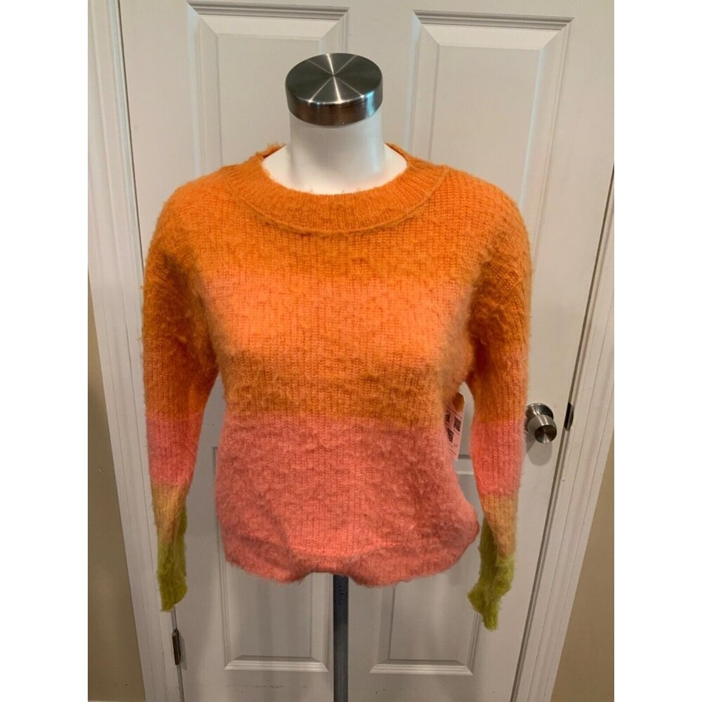 Free People Anthropologie Orange, Pink & Yellow Ombre Fuzzy Sweater, Size XS